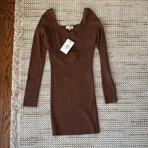 Brown Ribbed Bodycon Dress